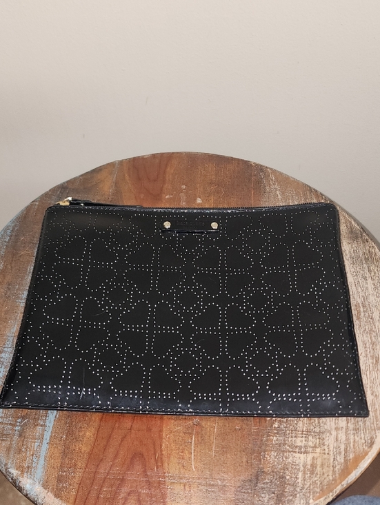 kate spade Handbags - Kate Spade New York Jaquard Print Floral Black Studded Paient Leather Zip Pouch